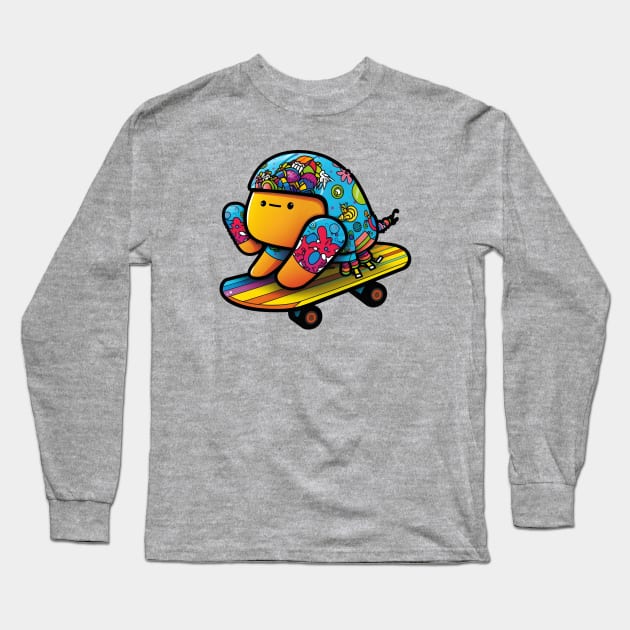 Kawaii Hermit Crab Skateboard Cartoon Art Print Long Sleeve T-Shirt by Xtian Dela ✅